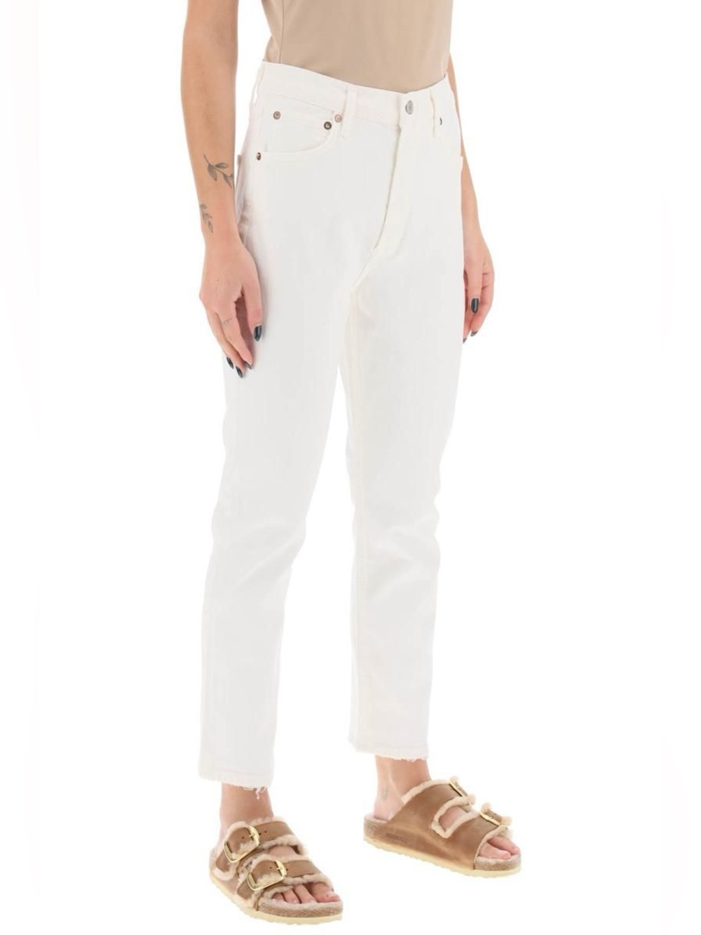 Agolde Riley crop high rise straight tissue white jeans
